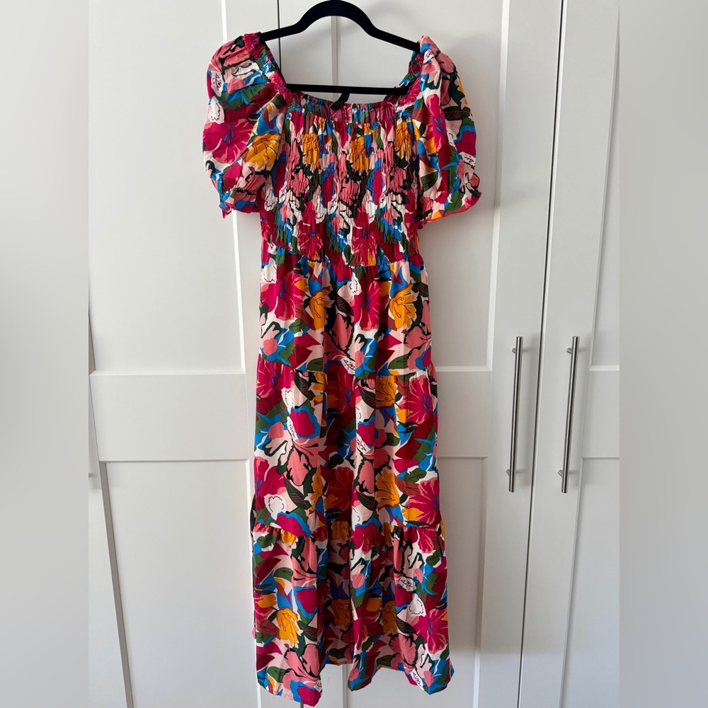 NEW PrettyGarden Floral Boho Maxi Dress - Square Neck, Puff Sleeves, Size Medium